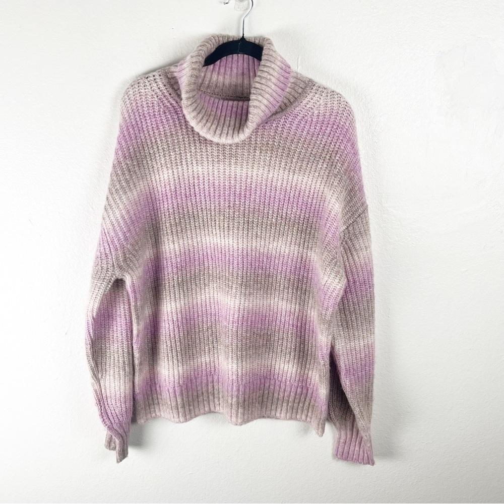 GAP Pink Space-Dye Wool Blend Shaker Stitch Knit Turtleneck Sweater Large Cozy